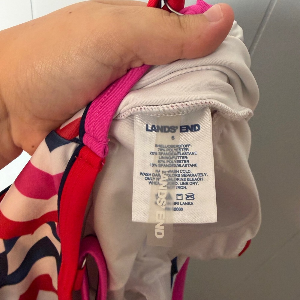 Lands' End Pink Red Navy Umbrella Print One Piece Swimsuit Size 6 Crossback - Picture 7 of 9